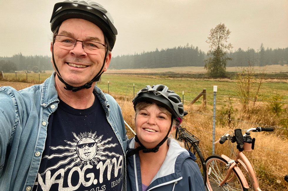 Owners Bob and Verna posing during bike ride